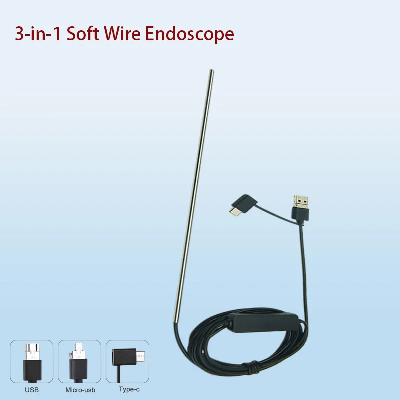1MP 3.3mm 80° Long Tube Industrial Endoscope Camera for Pipelines 2m USB Type-C Android 3-in-1 soft wire Endoscope Probe