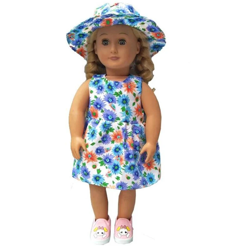 Vestido de vacaciones de verano para muñeca, vestido con sombrero para muñeca de 43cm, 18 pulgadas, accesorios para muñecas