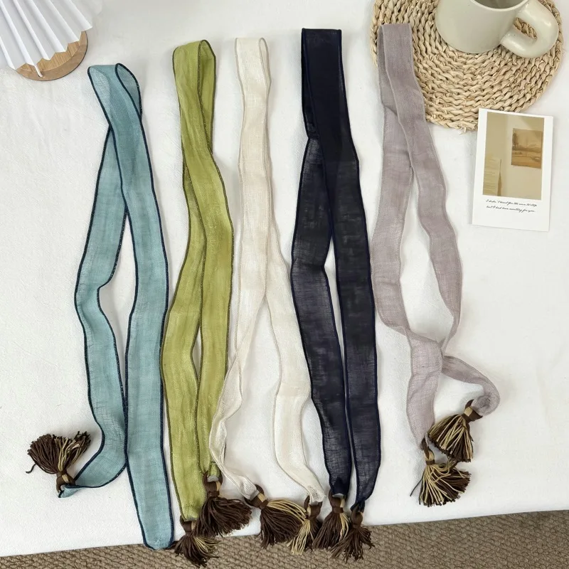 Korean Style Ins Hanging Tassels Tassel Neck Scarf for Women 2026 Spring and Summer New Versatile High-Grade Ribbon Scarf