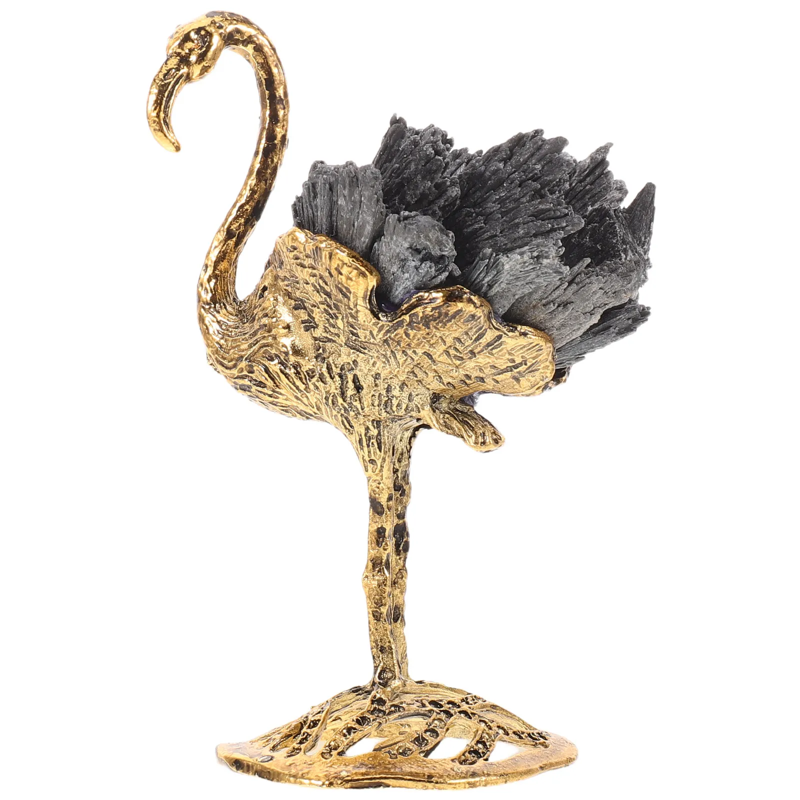 Flamingo Figurine Animal Statue Crystal Raw Stone Metal Sculpture Wedding Birthday Cake Topper Party Desk Cabinet Decor