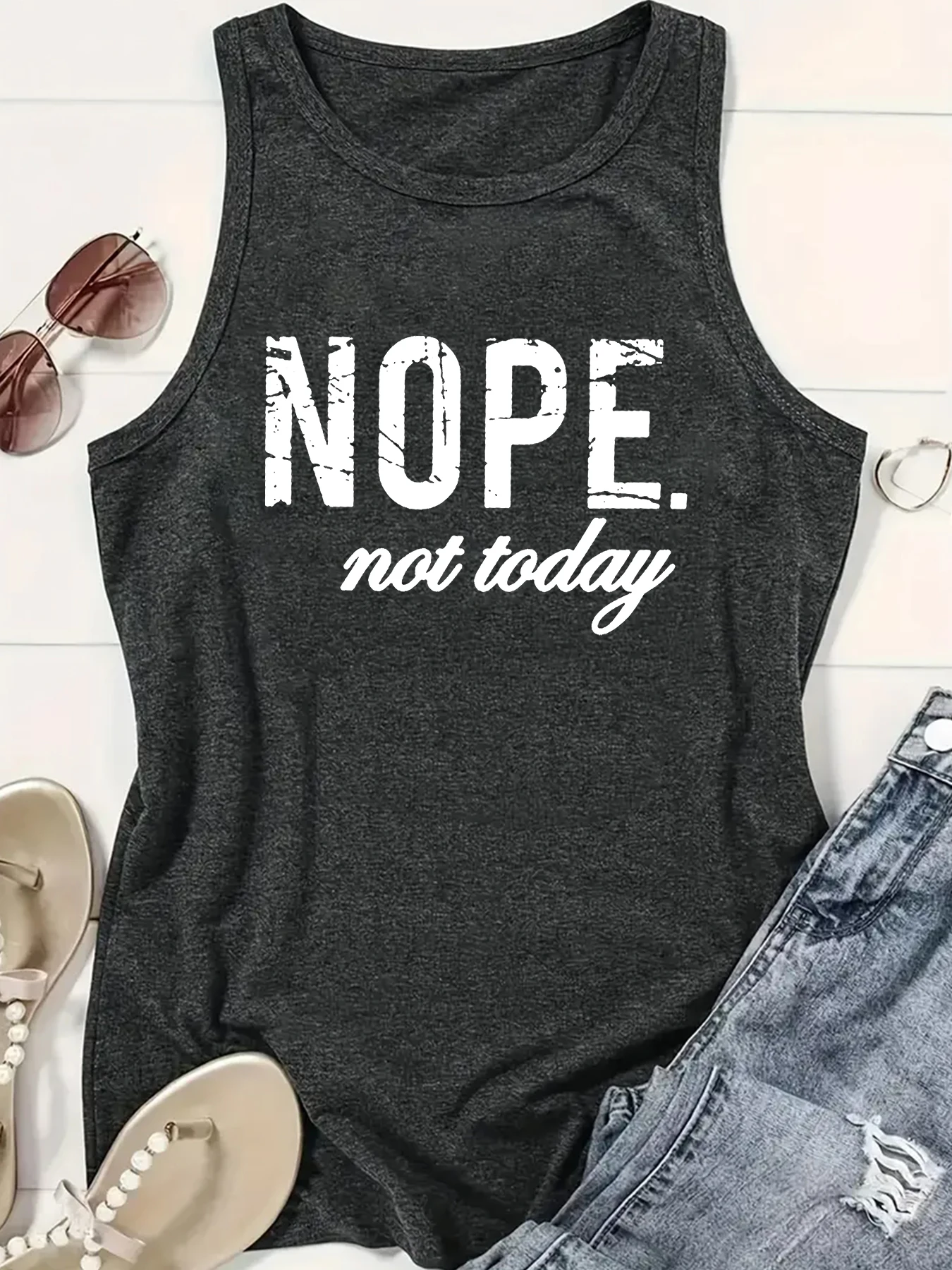 Nie dzisiaj bluzka damska z nadrukiem listów koszulka bez rękawów w stylu Casual, letnia nowe bluzki z okrągłym dekoltem na ubrania dla kobiet