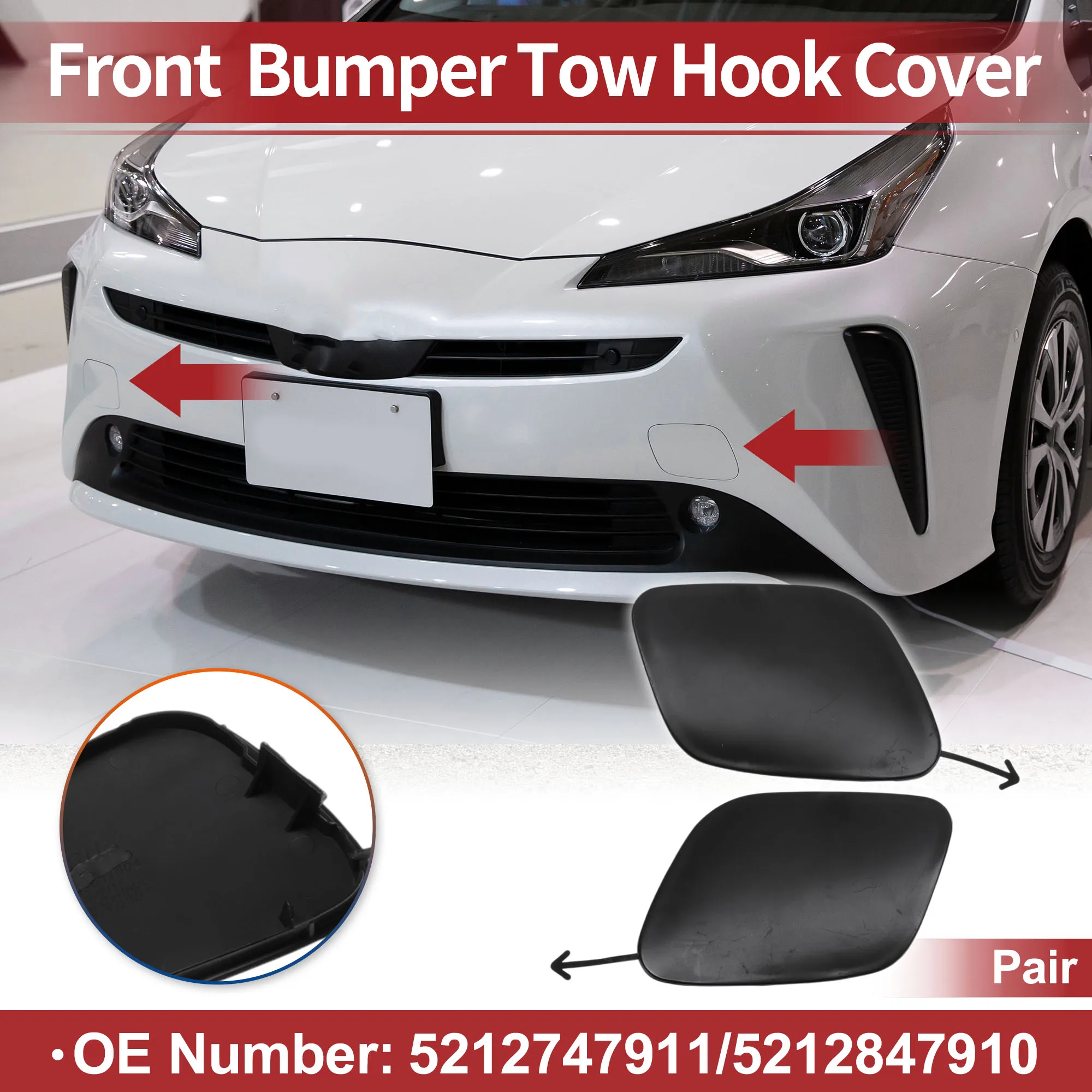 

UXCELL Front Car Tow Hook Cover Cap for Toyota Prius 19-22 No.5212747911 Black 1 Pair