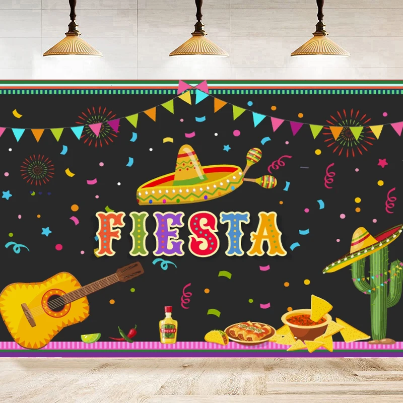 Mexican Fiesta Photography Backdrop Festival Birthday Party Cinco De Mayo Colorful Flags Floral Banner Table Decor Background