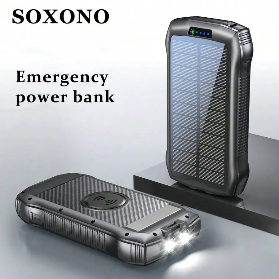 

40000mAh Solar Power Bank With Dual Flashlights, 22.5W Fast Charging, Wireless Charging For iPhone Android