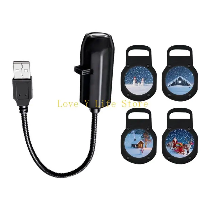 L74C مصباح إسقاط عيد الميلاد الإبداعي مع 4 شرائح للعطلات، مصباح مشروع عيد الميلاد USB لتزيين غرفة النوم وغرفة المعيشة