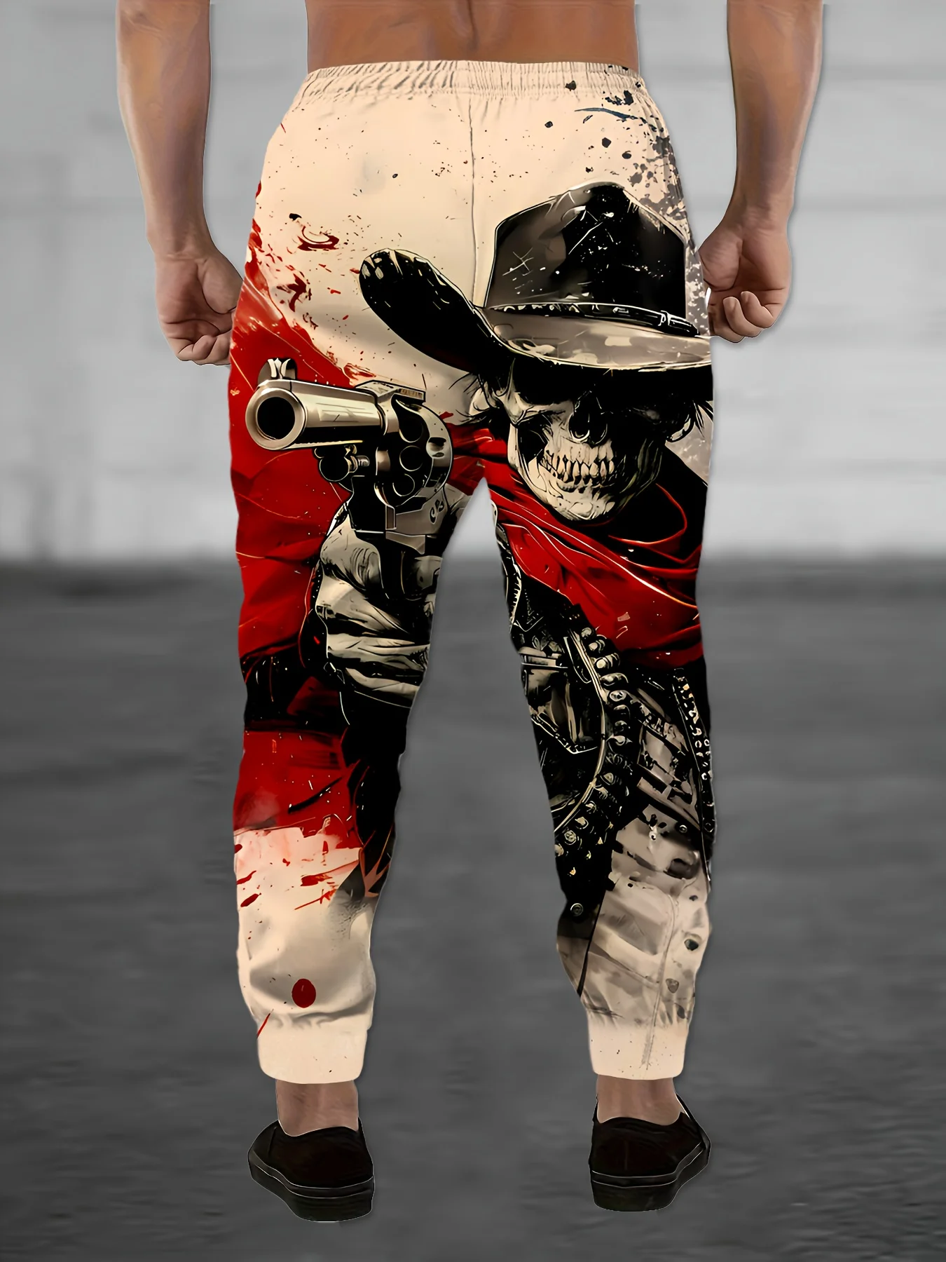 Neuheiten: Western-Skelett-Cowboy-Print Unisex-Jogginghose mit geradem Bein, Gothic-Streetwear-Sweatpants für entspannte Abendveranstaltungen. – Detail 8