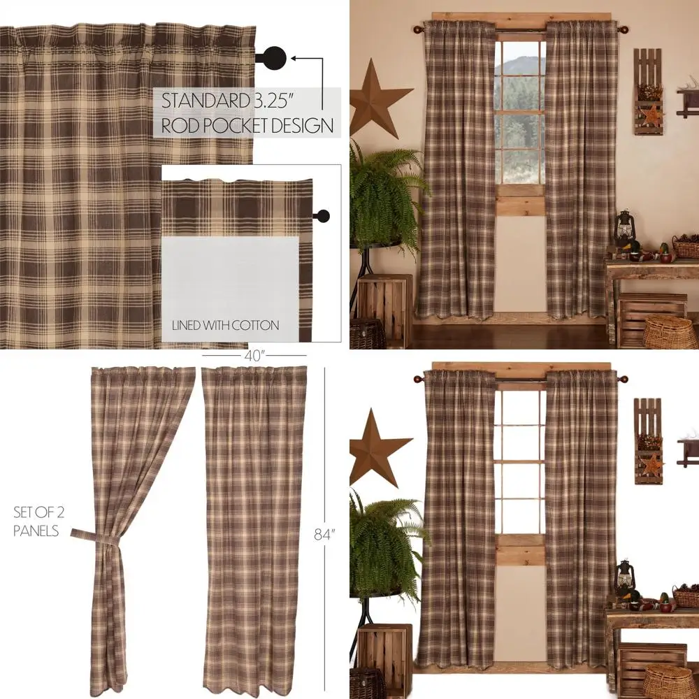 

Brown Star-Patterned Scalloped Curtains, 84x40, Rustic Lodge Style Pair