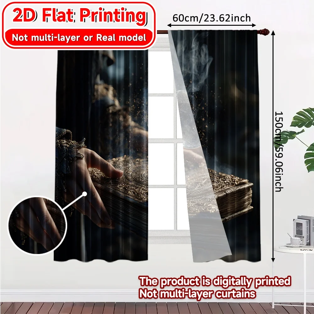 2D Flat Printing,2pcs Liquid Words Pattern Popular Curtains Versatile 100% Polyester Curtains Decorations Inside Use for Living