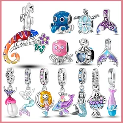 925 Sterling Silver Charm Ocean Mermaid Tail Turtle Original Beaded Charm for Ladies Diy Bracelet Fine Jewelry Making Gift