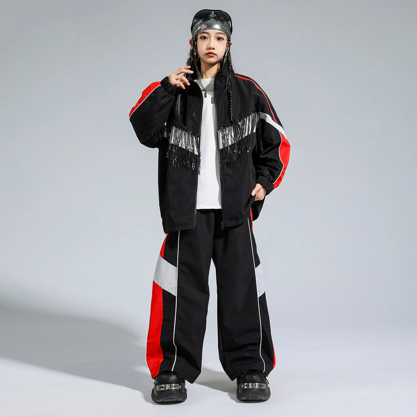 Nuovi bambini vestiti Hip Hop Baggy Street Wear Ragazzi Drum Show Abbigliamento Nappa Cappotto Pantaloni Ragazze Costume da spettacolo teatrale BL17638