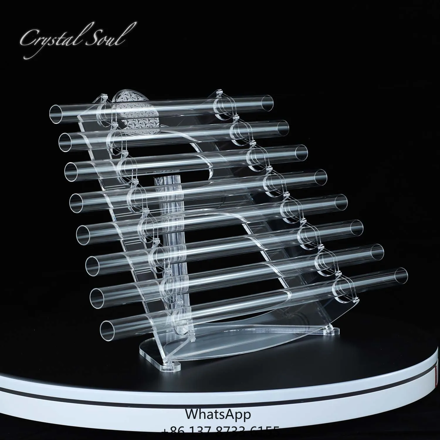 

Crystal Soul Quartz Factory Price Crystal Singing Harp 8 Tube Quartz Harp Sound Healing Instruments With Free Stand