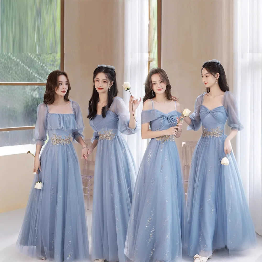 

Blue Bridesmaid Dress Summer 2025 New French Wedding Sisters Group Fairy Evening Dress High Class Banquet Temperament Female