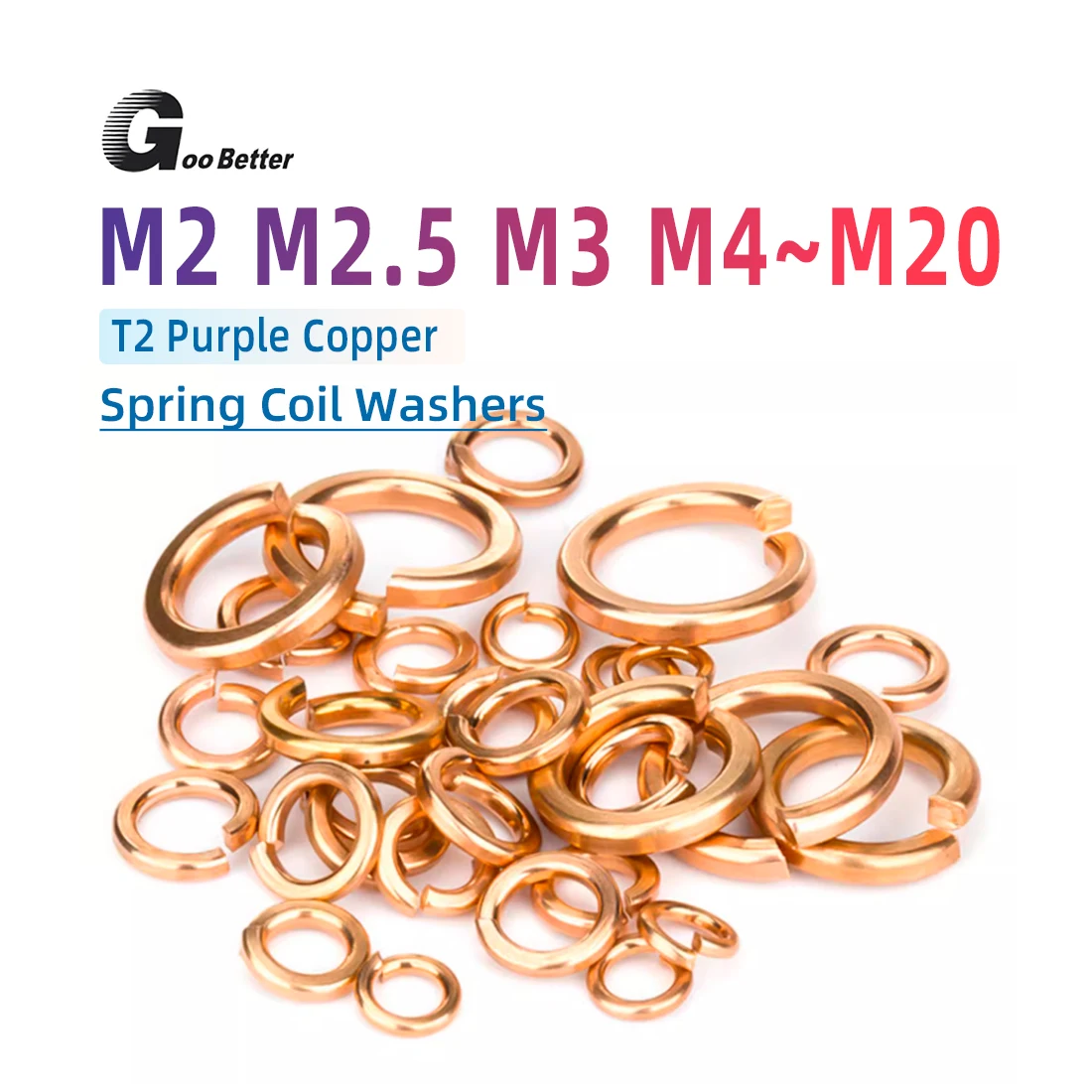 T2 Purple Copper Red Copper  Spring Split Lock Washer Elastic Gasket  M2 M2.5 M3  M4 M5 M6 M8 M10 M12 M14 M16 M18 M20