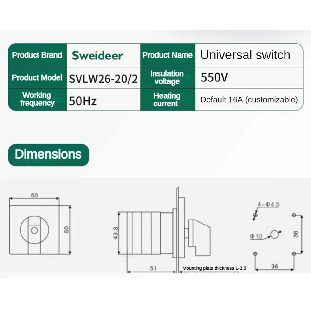 Rotary Cam Changeover Switch LW26-25 Electric 2/3 Position Silver Contact 25A 1/2/3/4/5/6/7/8poles Cam Switch with Screws