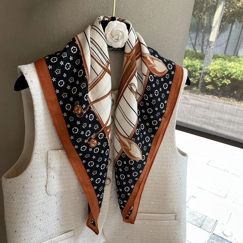 

Small Square Scarf Silk Scarf Light Luxury High Sense Versatile Flower Scarf Silk Scarf Stacked Wear with Outer Scarf