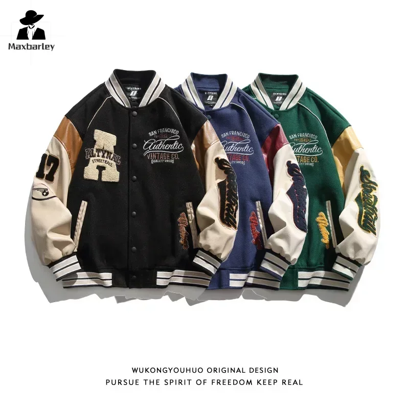 

Spring Autumn Men's Baseball Coat Loose Casual Fashion Couple Wear American Retro Jacket Male Baseball Coat Long Sleeves