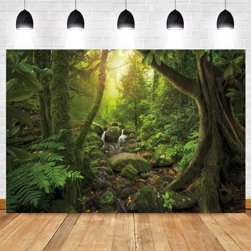 

Фон с тропическим лесом, экзотические листья, туманные джунгли, портрет, свадьба, детский душ, день рождения, домашний декор, фотофон