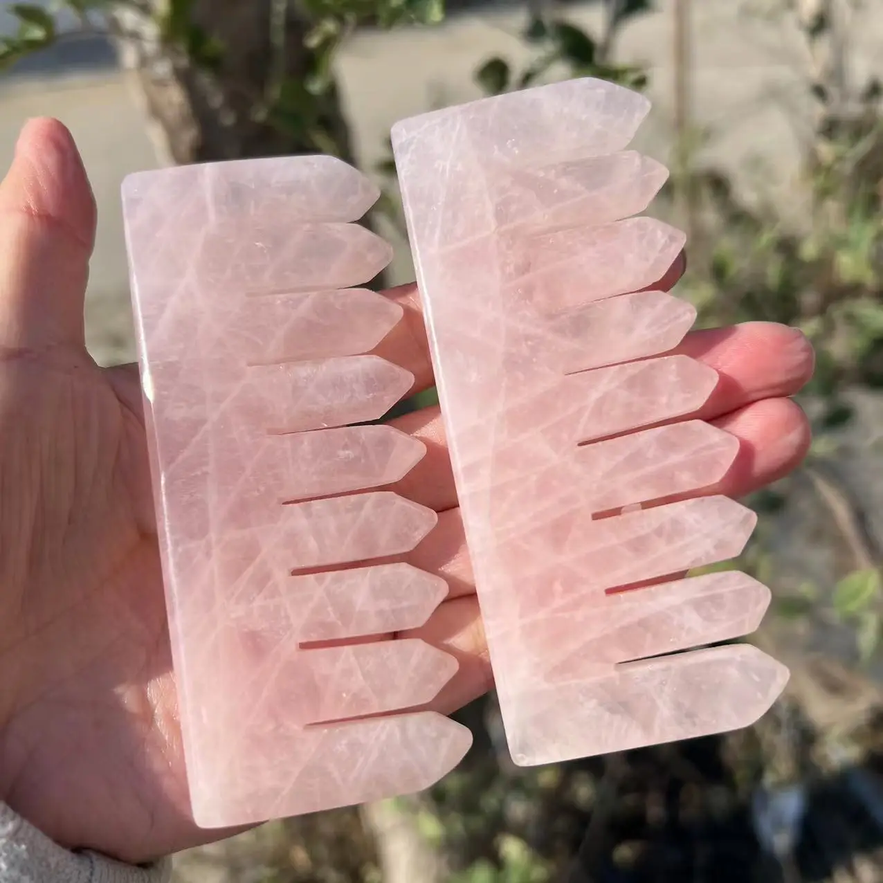 10CM Natural Rose Quartz Crystal Comb Head Hair Health Massage Gua Sha Combs Healing Health Jade Stones Gifts