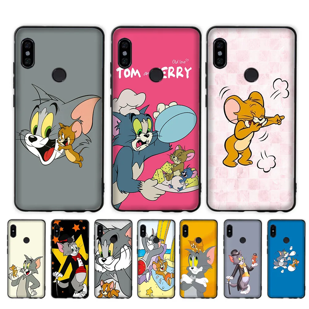 Case for Samsung S7 S8 S9 S10E Edge A6 A7 A8 A9 J2 Prime J4 Core J5 J6 Plus J7 Duo J8 Pro Black Soft Cover ZR54 Cat Mouse