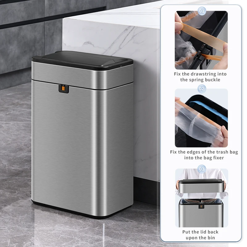 

Trash Bin Bathroom Kitchen Induction 13 Gallon Trash Can 40L 50L 60L Smart Bin Sensor Home Using Stainless Steel Sensor