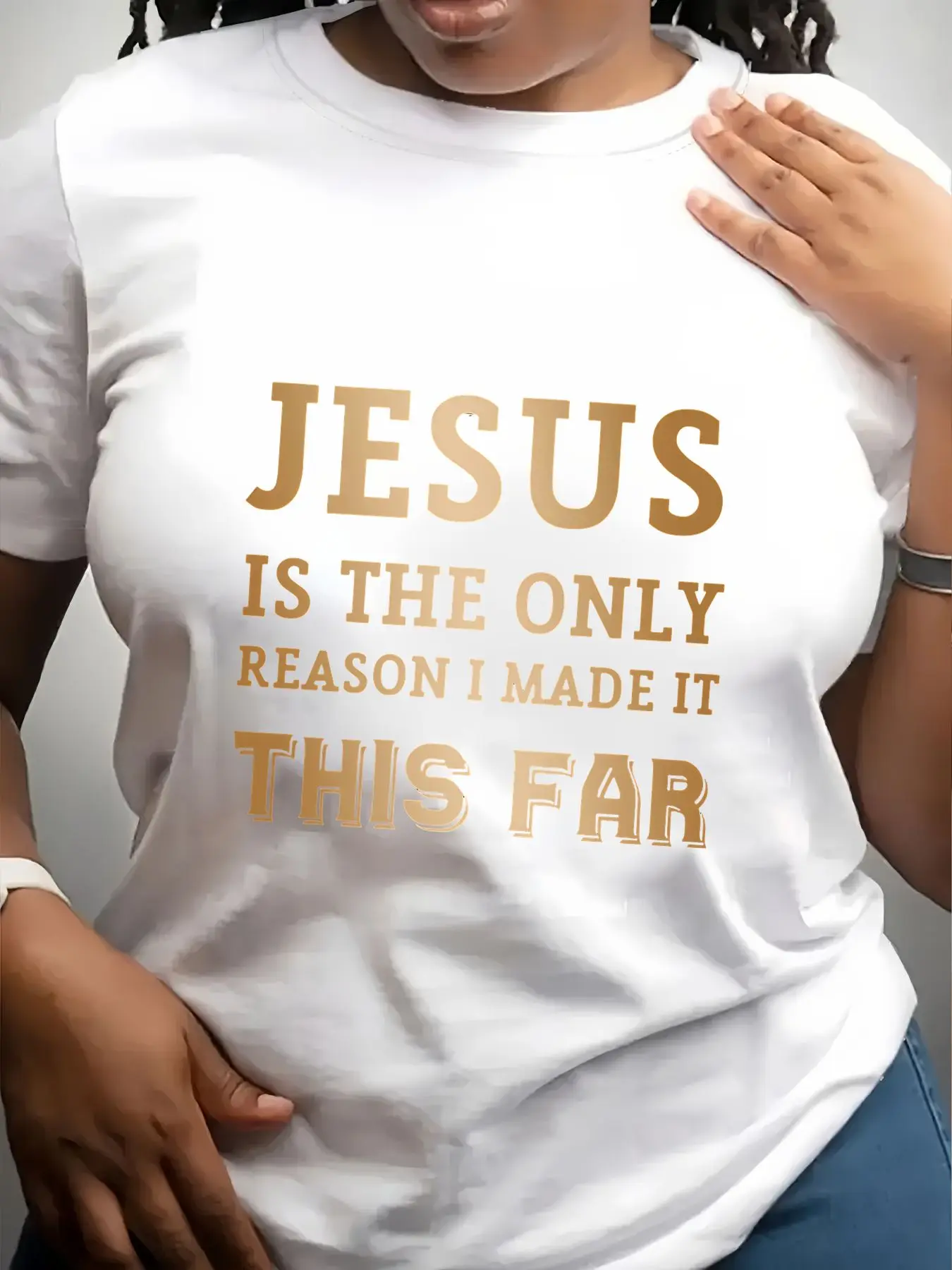 Women's Trendy Crew Neck T-Shirt Jesus Is the Only Reason Suitable for Casual Sportswear