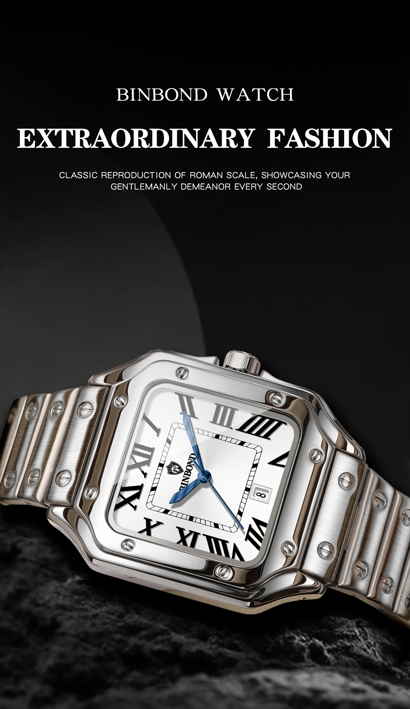 BINBOND Neue Original Herren-Quarzuhren Wasserdicht Leuchtend Automatisches Datum Langlebige Edelstahluhr für Männer Luxus Reloj – Detail 4