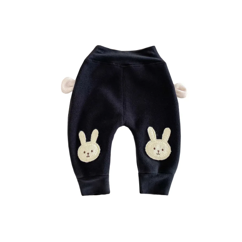 Autumn Winter Newborn Girls Pants Cotton Plus Velvet Cartoon Rabbit Baby Girls Trousers Thickened Warm Toddler Girls Pants