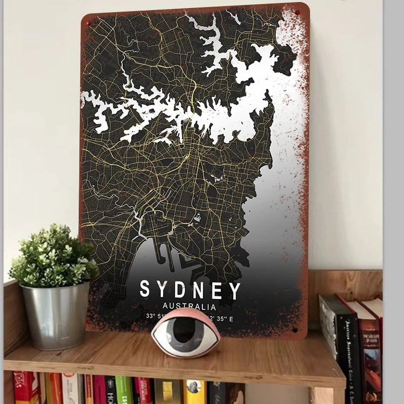 Sydney City Map Art Metal Wall Decor Modern Minimalist Australia Landmark Home Decoration Poster