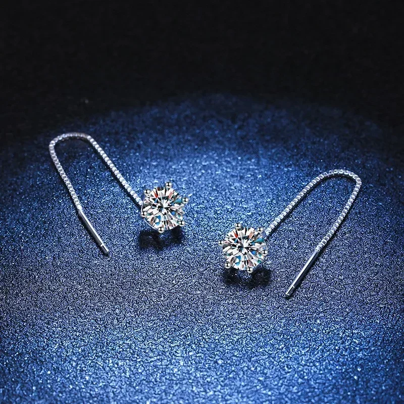 

1Pc Moissanite Earrings Sterling Silver Plated with White Gold Ear Wire Line Drop Earring Wedding Party Jewelry Gifts