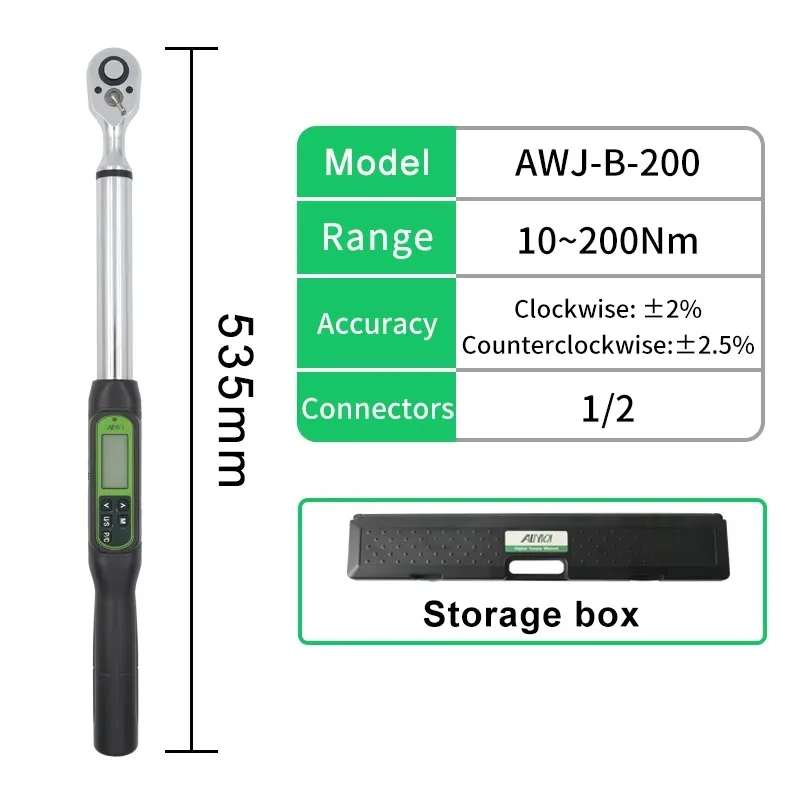 Digitales Drehmomentschlüssel-Set aus Kohlenstoffstahl, verstellbarer großer Bildschirmknopf für Industriemotorräder