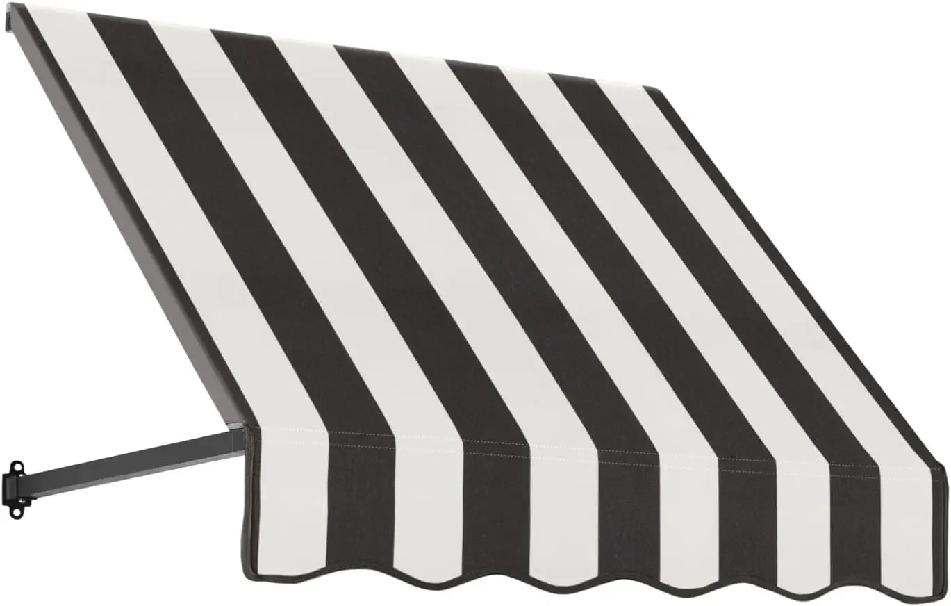 

3' Dallas Retro (40.5"-18"-24") Straight Slope Fixed Awning with Anodized Arms, Black/White Stripe