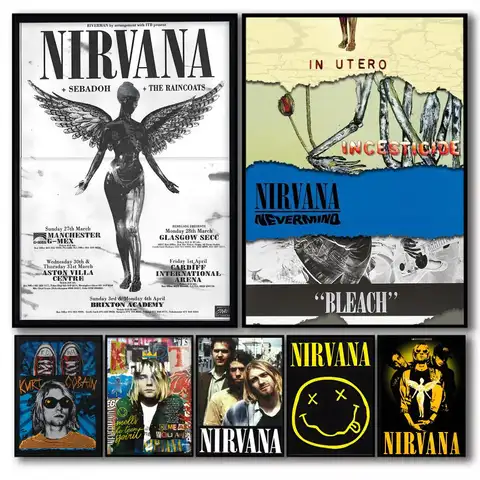 N-Nirvana Band Poster Stickers Self-Adhesive Painting Mural Decor Wall Decals for Bedroom Living Room Home HD Gift
