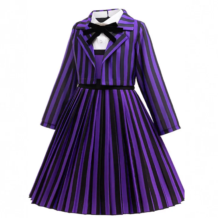 Disfraz de Cosplay de Wednesday2 Enid Sinclair, uniforme de la Academia de hombre lobo Nevermore, rayas moradas, traje de Halloween para niños, chica de fiesta