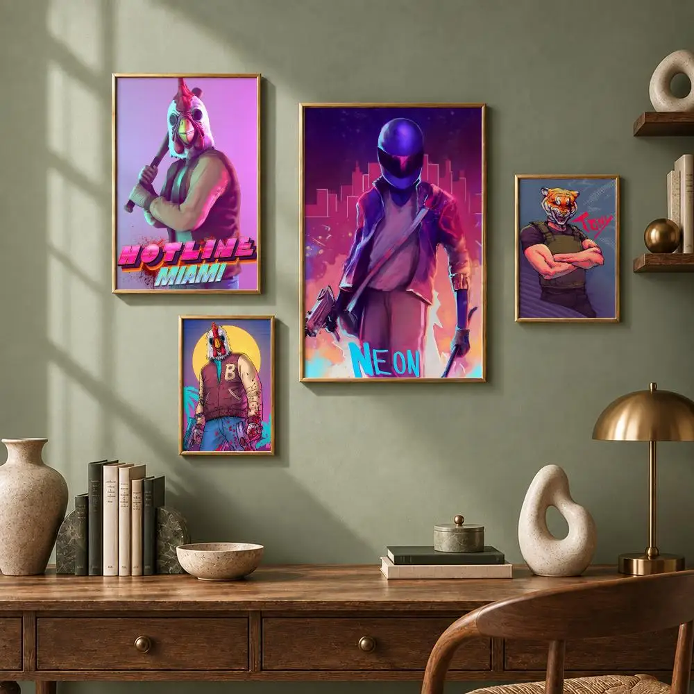 Retro Game H-Hotline MiamiS Poster HD Self-Adhesive No Residue After Removal Ideal for All Kinds of Wall Decor