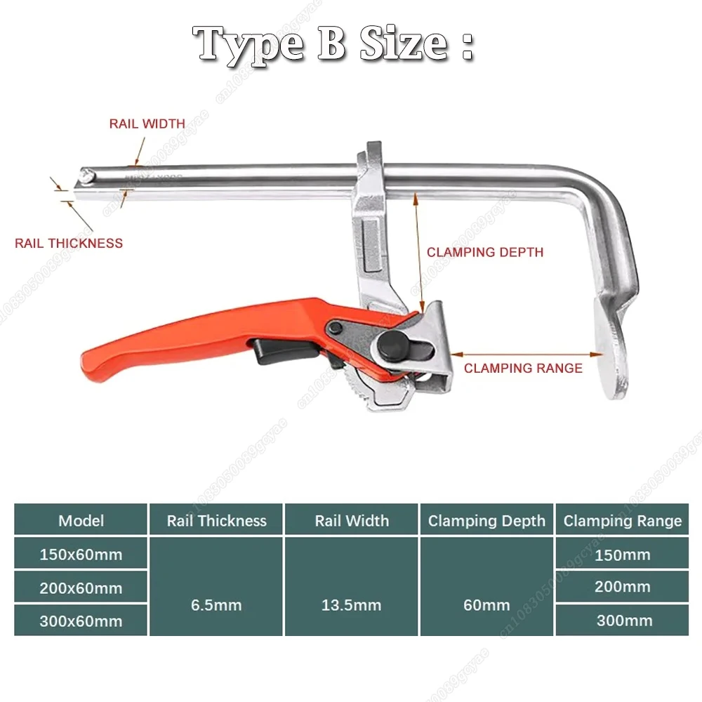 Imagem -06 - Carpintaria f Clamp With Quick Ratchet Arm Ferramentas para Trabalhar Madeira Serra de Lagarta Clamping Range Mesa Mft Trilho Guia de Corte 120300 mm