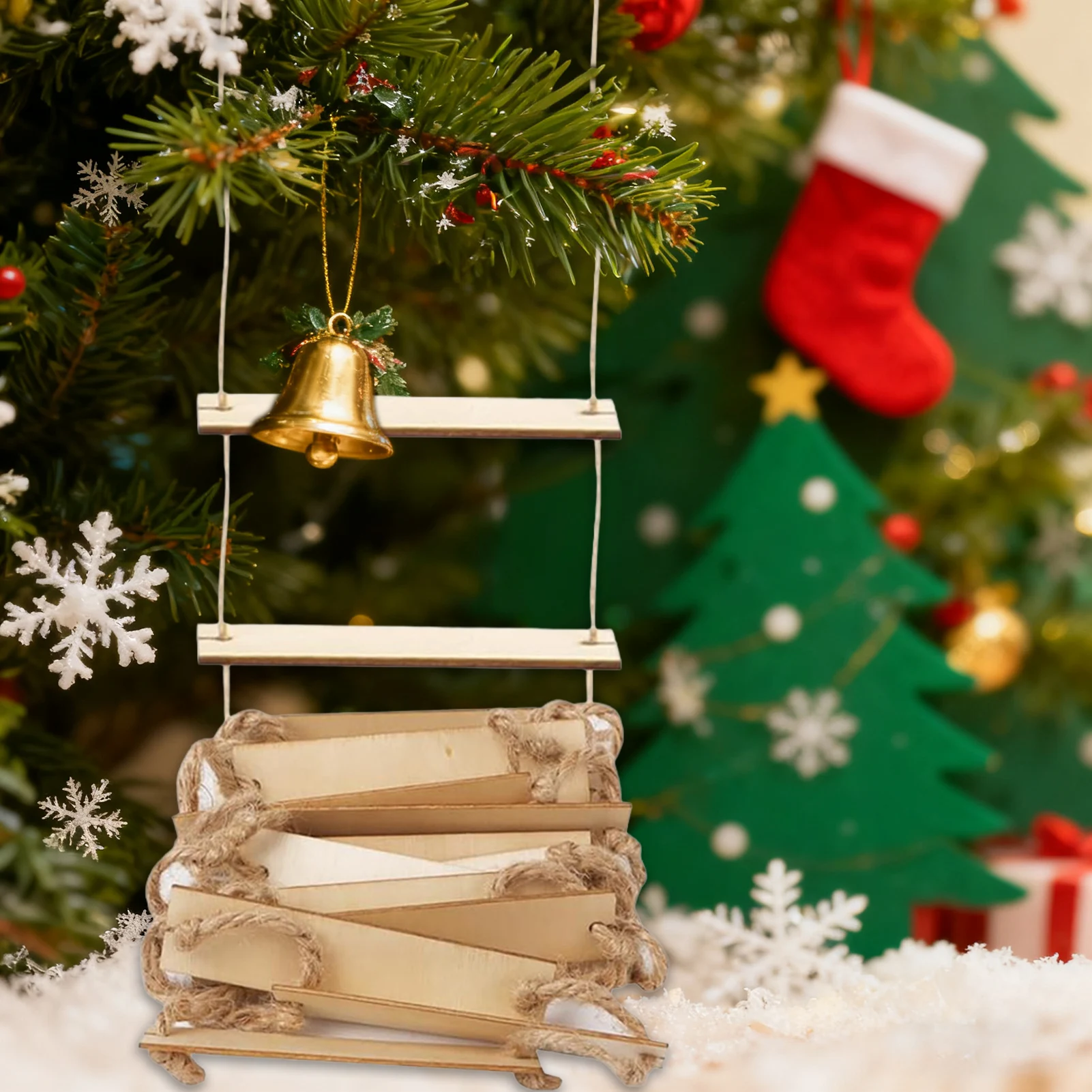 Rustic Mini Rope Ladder 100x8cm Natural Wood Climbing Accessory for Christmas Gnome Decorations Nordic Home Decor Durable