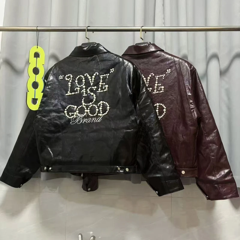 

Men's Clothing Streetwear Retro Pearl Jazz Jacket Lapel Loose Leather Coat High Quality Windproof Goodbrand Jackets Unisex