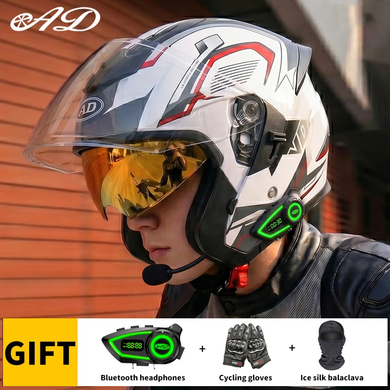 Ad Factory Wholesale Motorcycle Helmet with Bluetooth Unisex Casco Motorcycle Helmets Cotton Lining Open Face Helmet Factory