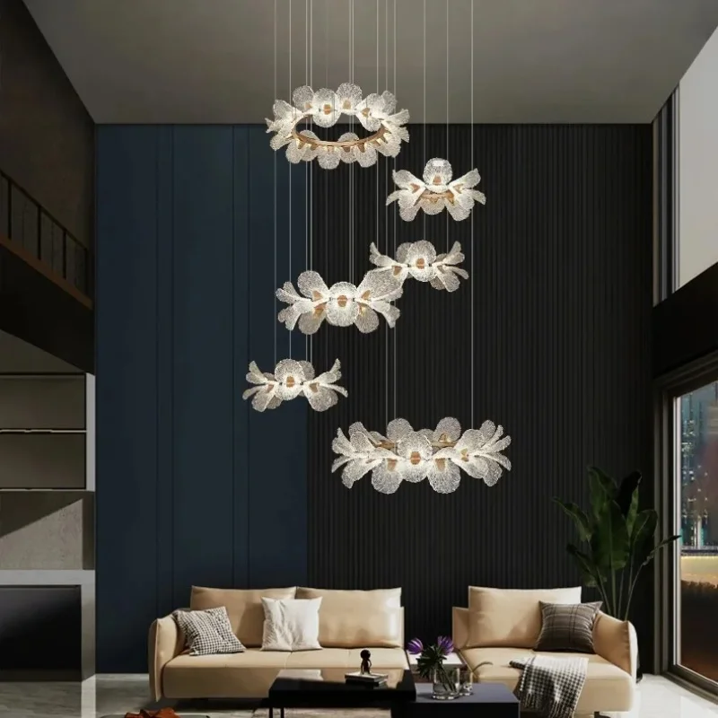 

Crystal Flower Chandelier for Dining Room Living Room Exhibition Hall Hanging Artistic Pendant Lights Indoor Lighting Home Decor