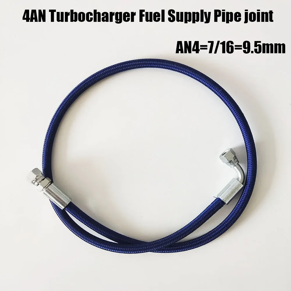 30~500CM AN4 PTFE Turbine Oil Feed Pipe Turbo Oil Feed Line Kit Stainless steel Braided Oil Fuel Hose Line Hose End 0+90 Degree