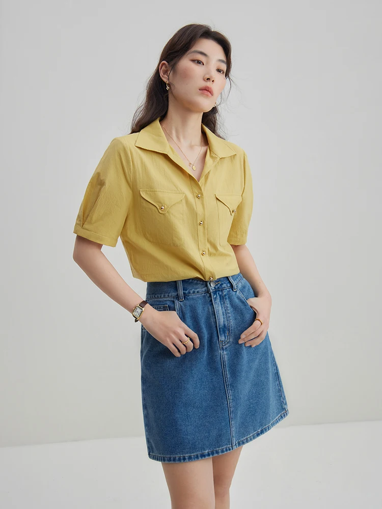 DUSHU 2024 Spring New Women Shirts Pink Yellow Women Shirts Office Lady Women Tops Casual Loose Women Tops 24DS82085