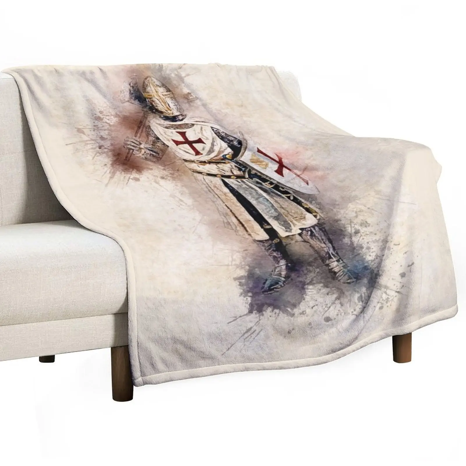 Knights Templar Warrior The crusader Watercolor Historic Fine Art Throw Blanket Thermals For Travel Flannels Sofa Blankets