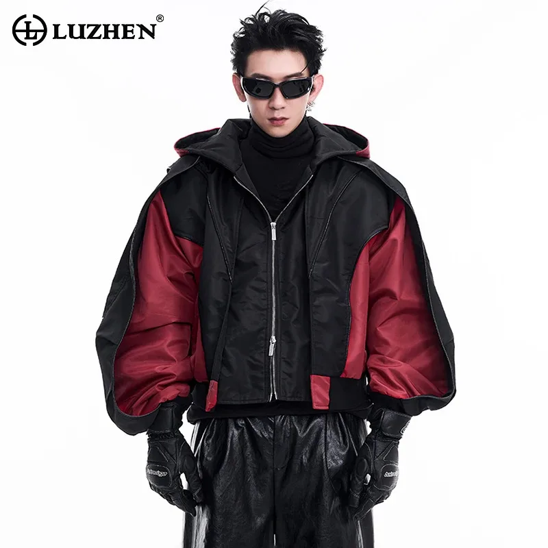 LUZHEN Short Hooded Jacket Warm Padded Jackets American Street Color Contrast Stylish New Patchwork Male Winter Outerwear LZ7280