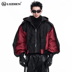 LUZHEN Short Hooded Jacket Warm Padded Jackets American Street Color Contrast Stylish New Patchwork Male Winter Outerwear LZ7280