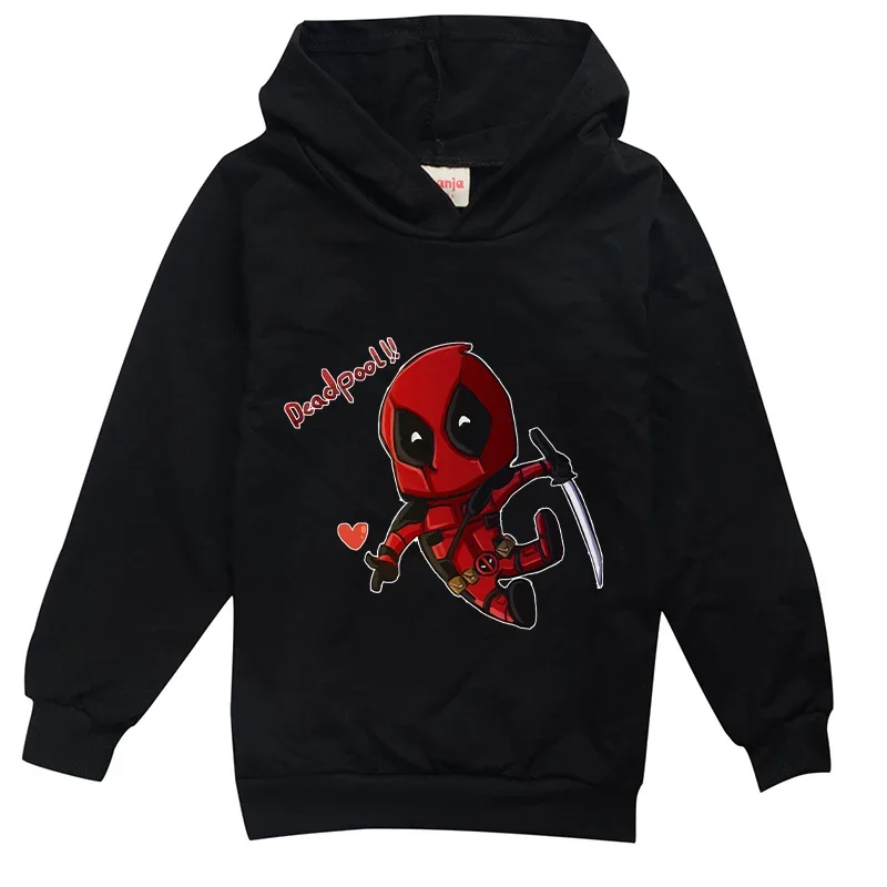 Deadpool Marvel Childern Thin Hooded Movie Cartoon Pullover Long Sleeve Girl Boys Hoodie Sweatshirt Windproof Clothing Tops Gift