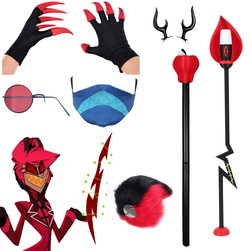

Оптовая продажа Люцифер Аластор Радио палочка коготь перчатки татуировка наклейка реквизит для косплея 2025 ТВ пекло отель костюм Хэллоуин карнавальный реквизит