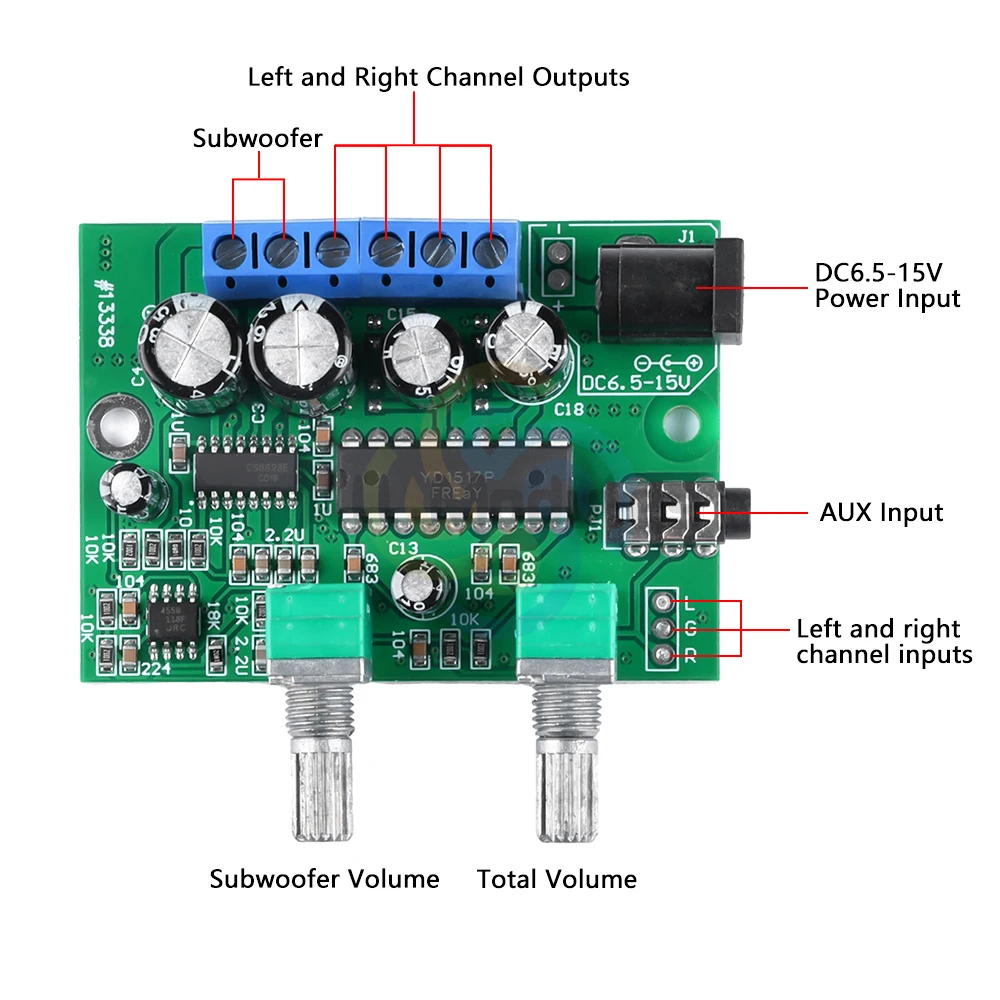 High Fidelity Class D Digital Amplifier Module 2.1 Three-channel Subwoofer Miniature Micro Amplifier Board 6W+6W+25W