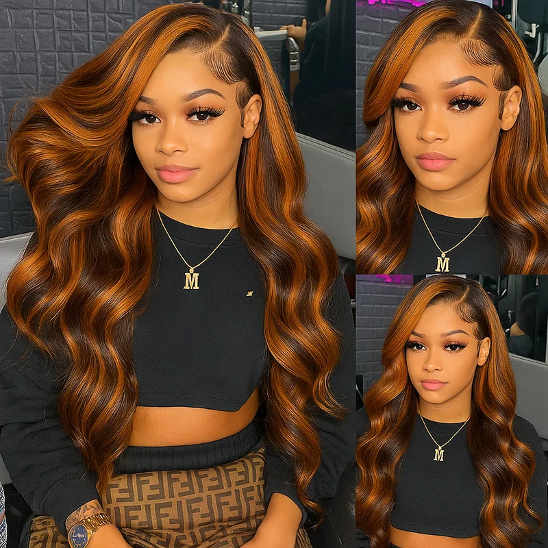 P4/350 الجسم موجة الزنجبيل مزيج البني يسلط الضوء على الباروكات 5x5 إغلاق شعر مستعار 100% الشعر البشري 13x4 أومبير الدانتيل الجبهة غلويليس الباروكات للمرأة #4