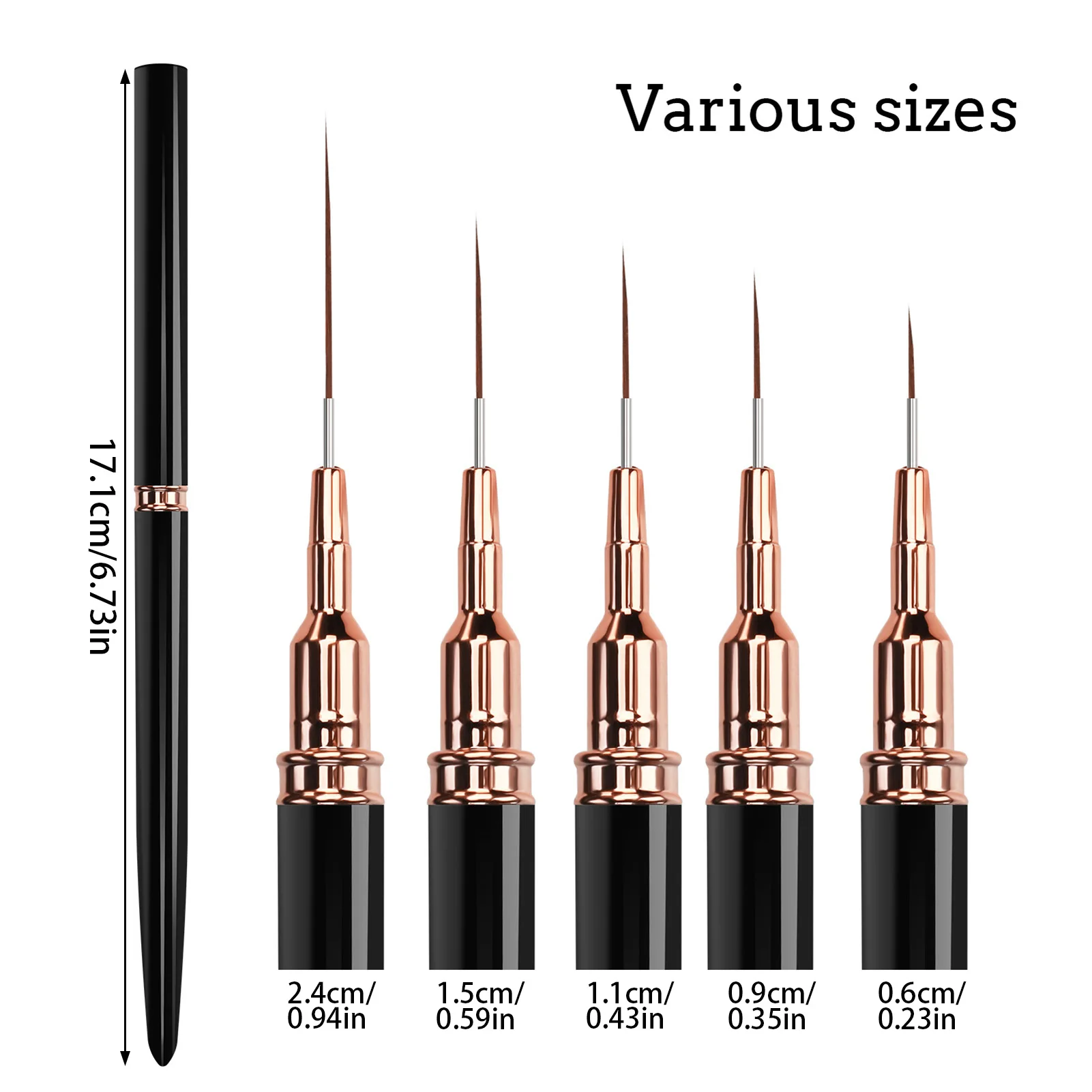 Set di pennelli per nail art da 5 pezzi per pittura, disegno, linea, strisce, strumenti per la progettazione delle unghie, kit di pennelli per manicure professionali