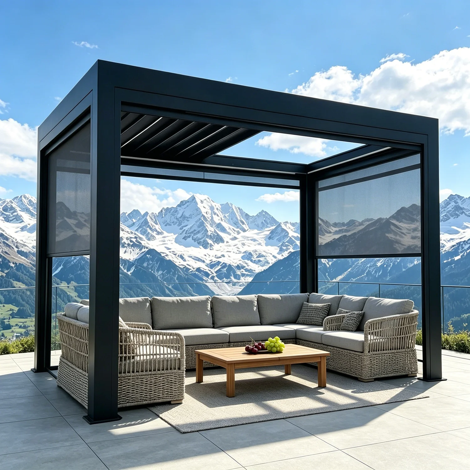 Motorized Retractable Gazebo with Louvered Roof Waterproof UV Pressure Resistant Sturdy Structure for Outdoor Leisure Area